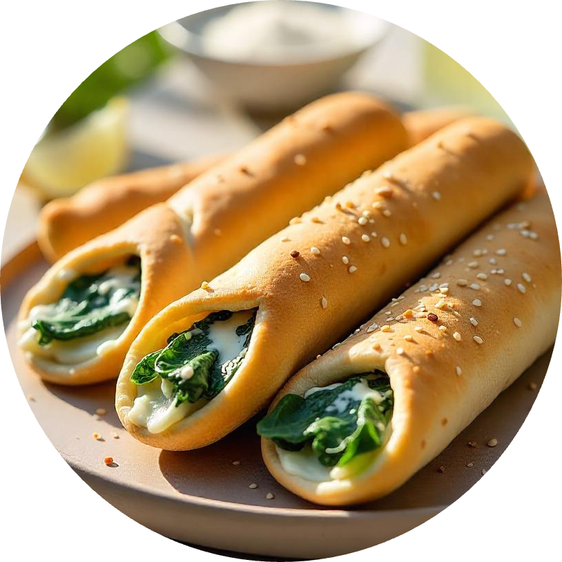 Rollitos de harina de trigo  rellenos de queso y espinaca